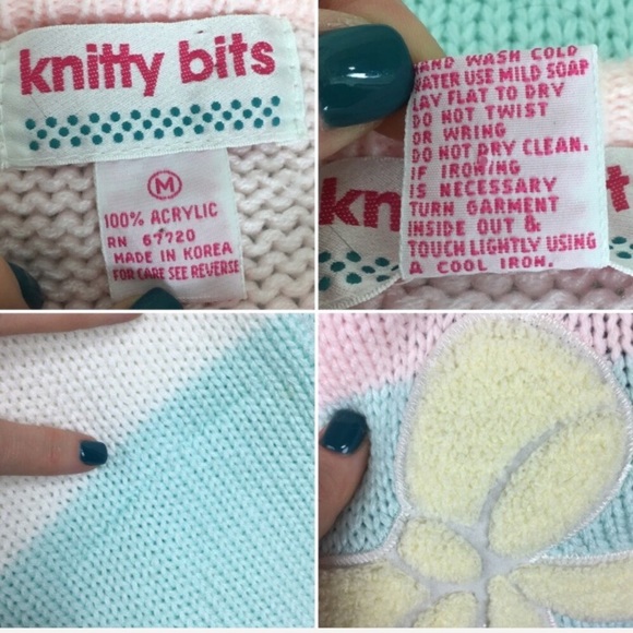 80s Pastel Sweater Fairy Kei Bows Oversized Kawaii - Picture 8 of 8